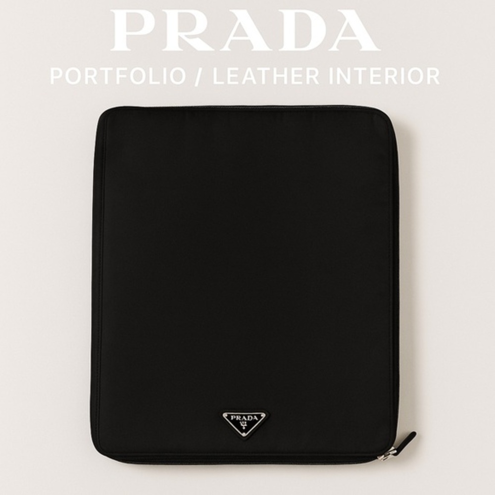 Prada Black Tessuto Nylon Leather Zip Portfolio Organizer Document Case MIItaly